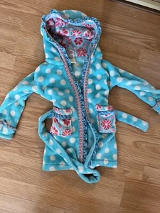 Matilda Jane Girls Blue Polka Dot Hooded Plush Robe S - Picture 1 of 2
