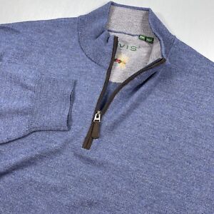 Orvis Sweater Mens 2XL 1/4 Zip Merino Wool Mock Neck Pullover Golf Preppy Blue