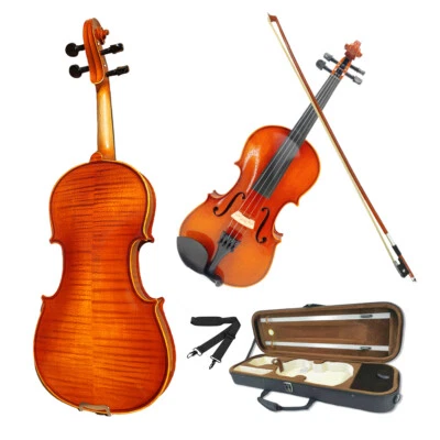Handmade 3/4 Size Violin Set for Beginning Violin Flame Maple Wood Ebony Fitting - Image 1 of 4
