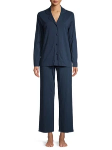 Cosabella HOLIDAY Lace Trim Navy Blue Cotton Modal Notch Collar Pajama Set - S - Picture 1 of 4