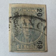 1868 MEXICO OVERPRINT 25C IMPERF UED DEFINITIVE STAMP #61 HIDALDO IN CIRCLE