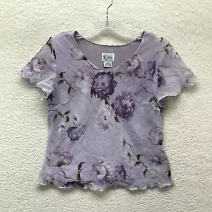 Y2K Vintage Chiffon Mesh Top 12 Petite L Large Lavender Purple Floral Flutter - Picture 1 of 7