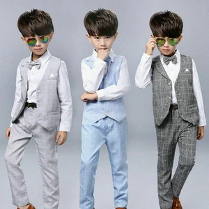 Boys Suits Linen Suit 3 Piece Long Set Suit Wedding Page boy Formal Baby Boys - Picture 1 of 16