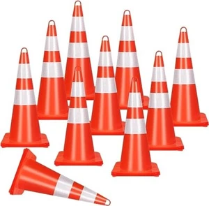 (Box of 10) DOKIO 28-10 28" Traffic Cone Safety Cones w/ Reflective Collars NEW - Picture 1 of 3