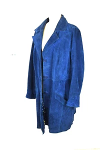 Vintage Dennis Basso Mantel blau Wildleder Autojacke 1X über toll bedrucktes Futter - Bild 1 von 9
