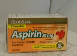GoodSense Aspirin Pain Reliever Chewable Tablets, Orange, 81 mg, 36 Ct - Picture 1 of 1
