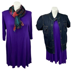 Drama Dorado Chaqueta Vestido Mujer 2X Lote Denim Bufanda Púrpura Azul Tejido Bolsillos - Imagen 1 de 13