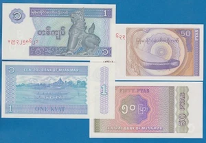 Myanmar 2 notes, 50 Pyas + 1 Kyat P 68 & 69 UNC 1994 1996 Set of 2 - Picture 1 of 3