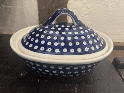 Cazuela con tapa hecha a mano cerámica polaca Boleslawiec Foto 1 de 3