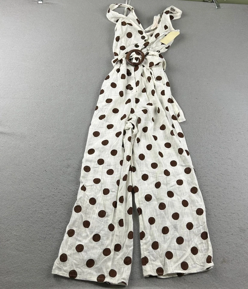 Mono Monteau Mujer XS Marrón Lunares Lino Cinturón Sin Mangas Botones Nuevo con Etiquetas Foto 1 de 4