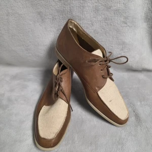 Etienne Aigner Vintage Tan Leather Risa Oxford Linen Spectator Shoes 9 Med - Picture 1 of 8