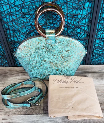 Patricia Nash Metallic Tooled Forest Collection Medola Handbag Pastel Turquoise - Image 1 of 4