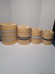 Molly Stone Yellow Ware Kitchen Canister Set Of 4 With Lids, Striped, Heavy - Picture 1 of 12