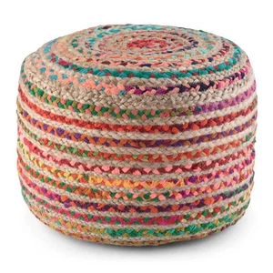 Pouf Ottoman Jute Chindi Cotton Mix pouffe ottoman stool Multi Color Round Pouf - Picture 1 of 8