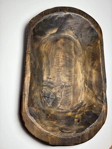 Farmhouse Wooden Dough Bowl 10”X5” Rustic Dark Wood Boho Decor Centerpiece - Picture 1 of 8