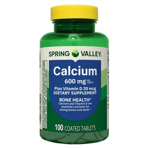 Spring Valley Calcium Plus Vitamin D Tablets Dietary Supplement, 600 mg, 100 Ct - Picture 1 of 4