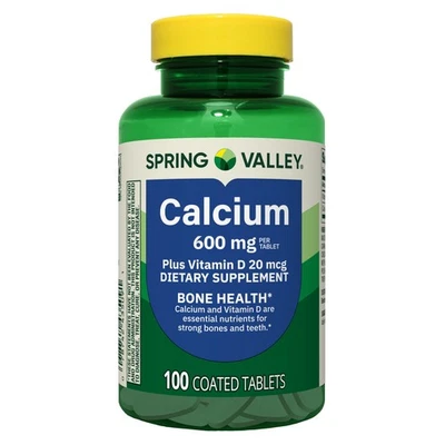Spring Valley Calcium Plus Vitamin D Tablets Dietary Supplement, 600 mg, 100 Ct - Image 1 of 4