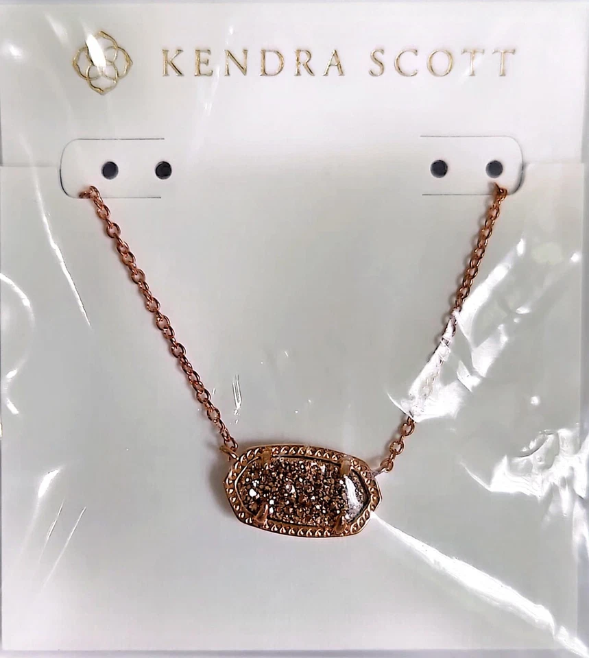 Kendra Scott Signature Elisa Pendant Necklace, Rose Gold Plated, Rose Gold Drusy