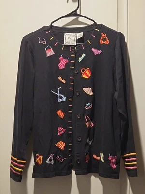 Michael Simon Cardigan Long Sleeved Sweater, Size Medium Beach Black Foto 1 de 4