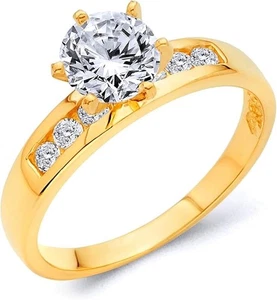 Anello Sposa Matrimonio Fidanzamento Taglio Tondo 2 Ct Canale Vero Oro Giallo Massiccio 14K - Foto 1 di 3