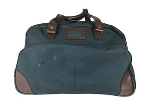 Unisex Adults Green Brown Double Leather Handles Wheels Rolling Duffle Bag - Picture 1 of 11