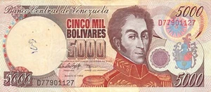 Venezuela 5000 Bolivares 8.6.1998 Series D Circulated Banknote G26 - Picture 1 of 2