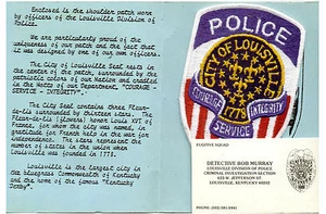 Louisville Polizei (Kentucky) Schulteraufnäher auf einer Dept History Karte mit Murphy Karte - Bild 1 von 2