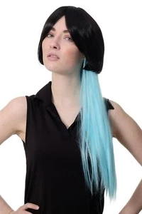 Sexy Girly Cosplay Wig Bob Black + Braid Ponytail Long Light Blue SA074 - Picture 1 of 5