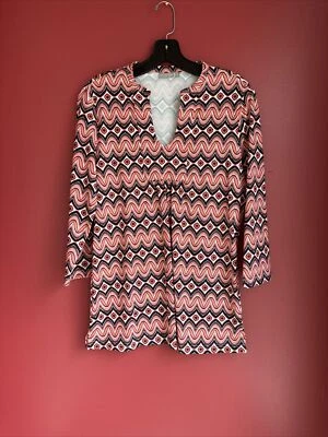 Ellie Kai коралл и черный геометрический 3/4 рукав v-образным вырезом Топ, размер 6 - Изображение 1 из 4