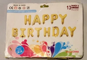 HAPPY BIRTHDAY Balloons Banner 13 Gold Foil Letter Balloon for Parties Event 16" - Picture 1 of 2