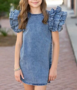 Abito Lola E I Ragazzi Denim Increspato Cotone 8 Zip Blu - Foto 1 di 9