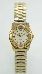 Decade Watch Womens Stainless Gold Stretch Water Resistant Battery Beige Quartz - Picture 1 of 3