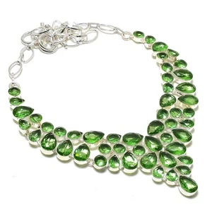 Tsavorite Gemstone Handmade 925 Solid Sterling Silver Jewelry Dazzling Necklace - Picture 1 of 6