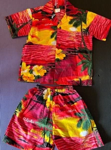 Alii Fashion Hawaiian Camp Shirt Child 8 Top & Pant Set NWOT Cotton Red Floral - Picture 1 of 9