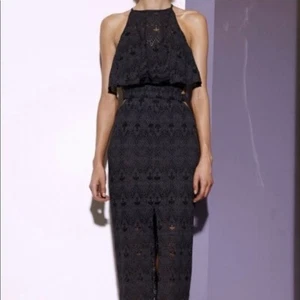 SHONA JOY Size 10 Sleeveless Cotton Mix Black Lace Midi Formal Dress Australia - Picture 1 of 12