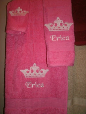Princess Crown Personalized 3 Piece Bath Towel Set Your Color Choice  - Image 1 of 4