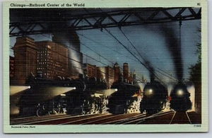 Vintage Postcard Chicago Railroad Center of the World Linen Tichnor Bros 590 - Picture 1 of 2