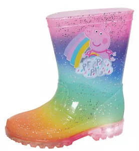 Peppa Pig Light Up Rainbow Wellington Boots Kids Flashing Wellies Girls Boots - Picture 1 of 13
