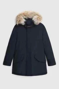 Parka In Pile Woolrich Ramar Con Collo Alto E Rifinitura In Pelliccia Blu Melton - Foto 1 di 16