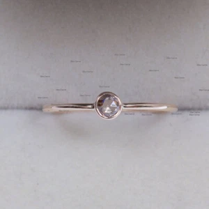Real Rose Cut Diamond Promise Ring Solid 14k Yellow Gold - Picture 1 of 3