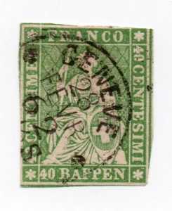 1854 - Svizzera - Allegoria dell'Helvetia seduta "Strubel", 40 verde usato - Foto 1 di 1