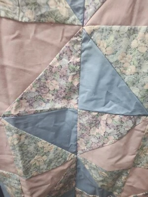 Algodón vintage cosido en casa *solo acolchado TOPPER* flores azul rosa 47 x 47 pulgadas  Foto 1 de 3