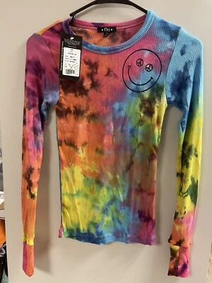 Новый с ярлыками цветы на Zoe Tye краситель смайлик лицо длинным рукавом Топ девочки большой - Изображение 1 из 4