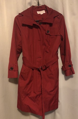 Abito trench rosso donna taglia PS Michael Kors impermeabile cintura cappuccio staccabile