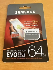 Samsung 64GB MicroSDXC EVO Plus Memory Card w. SD adapter sealed New - Picture 1 of 2