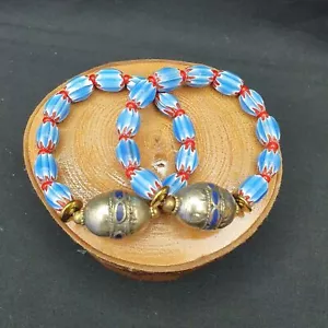 Vintage blue chevron African Glass beads with Beautiful Afghan old bead Bracelet - Picture 1 of 7