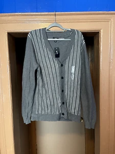 ALFANI Mens Oxford Heather Long Sleeve V-Neck Button Cardigan Sweater Size Large - Picture 1 of 5