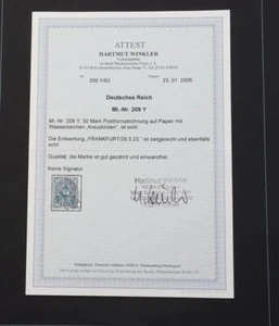 Imperio alemán Mi-Nr. 209 Y WZ flores cruzadas estampado certificado Winkler BPP - Imagen 1 de 4