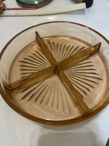 Vintage Pink Depression Glass Divided 4 Section Round Serving Dish Candy Relish - Picture 1 of 3