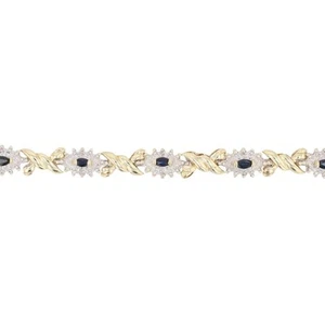 .97ctw Marquise Sapphire & Diamond Fancy Chain 7" Bracelet 10k Multi-Tone Gold  - Picture 1 of 5